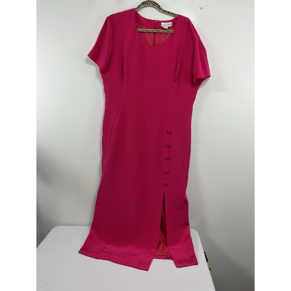 Womans Nancy Crystal Short Sleeve Maxi Dress 16 Pink Scoop Neck Lined Slit
